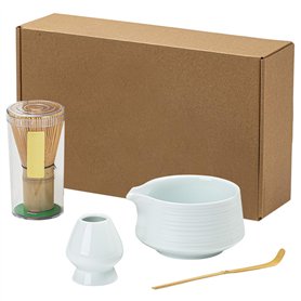 WIYETY Kit Complet Cérémonie du Thé Matcha - Lot de 4 Pièces (Fouet en Bambou