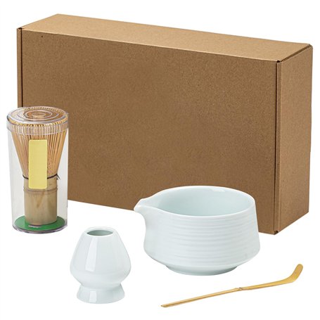 WIYETY Kit Complet Cérémonie du Thé Matcha - Lot de 4 Pièces (Fouet en Bambou