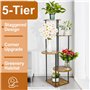 Teklemon Support de Plante en Métal Bois, 5 Niveaux Support Plantes Interieur Multiple Étagère à Fleurs Support de Pots Fleurs P