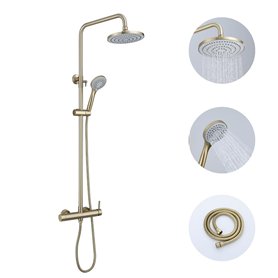 DILECI - Colonne de Douche en Or Brossé avec Mitigeur – Design Luxueux et Économiseur d’Eau – Pomme de Douche Rotative