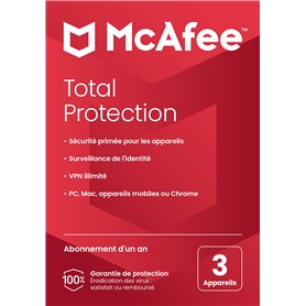 McAfee Total Protection 3 appareils 2025 |12 mois |VPN sécurisé