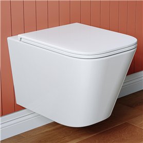 WC suspendu sans bord avec abattant de WC avec système d'abaissement automatique en céramique - WC avec chasse Superspin monotro