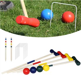 VANCHEMO Jeu de croquet - Jeu de croquet - Jeu de croquet - Jeu de jardin en bois - Jouet d'extérieur pour 4 joueurs - Avec piqu