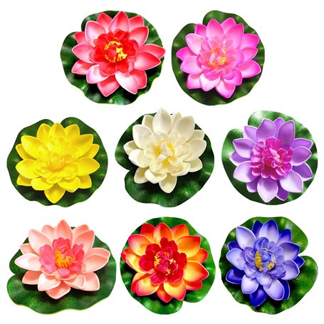 Lot de 8 fleurs de lotus artificielles - Décoration de piscine - Fleurs de lotus artificielles - Décoration de bassin en plein a