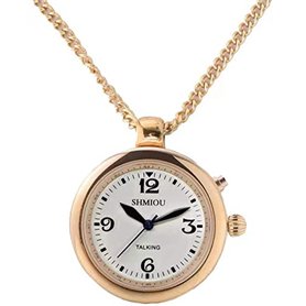 SHMIOU Montre Parlante Femme Française Pendentif Or Lunette Ronde Montre pour Personnes Âgées Malvoyantes Alarme Forte