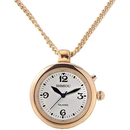 SHMIOU Montre Parlante Femme Française Pendentif Or Lunette Ronde Montre pour Personnes Âgées Malvoyantes Alarme Forte