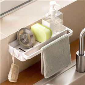 Support Porte Eponge Rangement Evier Cuisine Organisateur Sous Évier Avec Ventouse et 2 Crochets Egoutoire Vaisselle de Cuisine