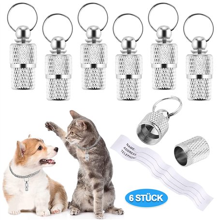 6PCS Tube D'étiquette D'identification de Chat Anti-Perdue étiquette-Adresse pour Chien Chat Pendentifs Porte-Adresse pour Colli