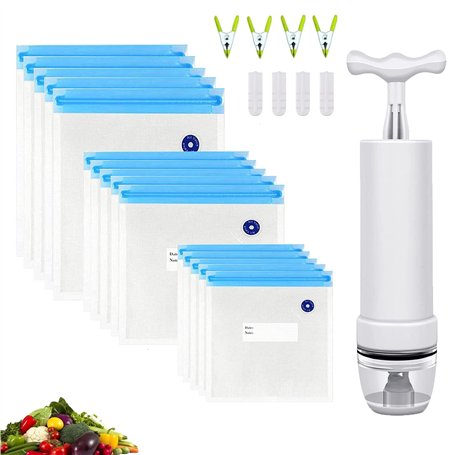 Sacs Sous Vide 15 Pcs Sacs De Stockage Des Aliments Sous Vide Réutilisables Avec 1 Pompe À Main