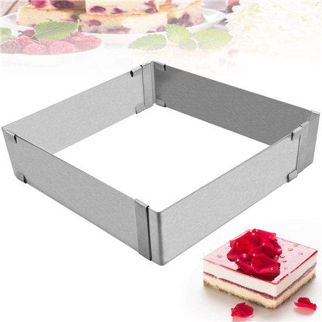 DURANTEY Cadre Patisserie en Acier Inoxydable 15 à 28 cm Réglable Moule Gateau Carré Extensible Moule Carré Patisserie Antirouil