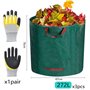 Sacs de Jardin,3 * 272L Sacs à Déchets de Jardin,Sacs Poubelle pour Les Déchets de Jardin Feuillage de Pelouse Vert Coupe -Réuti