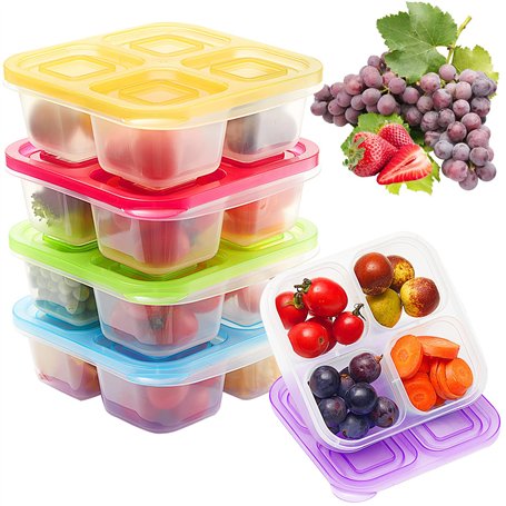 Lot de 5 boîtes à goûter réutilisables avec 4 compartiments