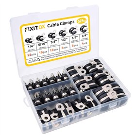 FIXITOK 52 Pièces Caoutchouc Collier Serrage P Clips Tuyau Pinces Acier Inoxydable Pinces Caoutchouc Coussin Colliers 6 Tailles