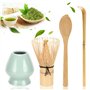 4 Pièces Matcha Kit Fouet Matcha Bambou Matcha Japonais Kit 2 Cuillere Matcha Portefouet en Céramique Kit Matcha Complet Pour La