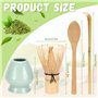 4 Pièces Matcha Kit Fouet Matcha Bambou Matcha Japonais Kit 2 Cuillere Matcha Portefouet en Céramique Kit Matcha Complet Pour La
