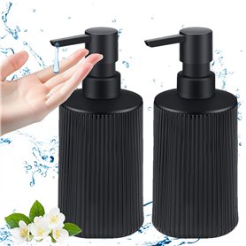 2 pezzi Distributeur Savon Flacon Distributeurs de Savon Plastique Noir Mat Distributeur de Savon pour Salle de Bain et Cuisine