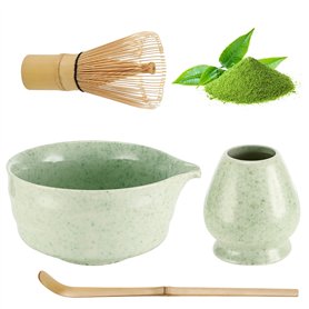 Luziyun Matcha Kit 4 PièCes Coffret Matcha Matcha Set Kit Matcha Complet CéRamique Bol Matcha Bambou Fouet Matcha Matcha Kit Com