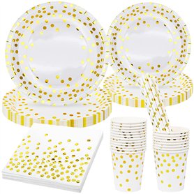 80 Pièces Blanc et Or Vaisselle de Fête
