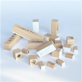 Zzcy 22 Pièces Tampon Bois Fleur Plante Jeu de Tampons Bois Tampon en Boîte de Plante Naturelle Fleur pour Scrapbooking，Bricolag