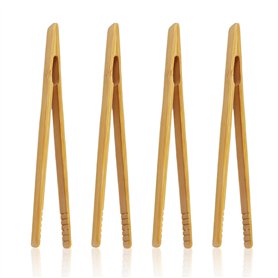 Lot de 4 pinces en bambou longues et droites - Ustensiles de cuisine - Pince à pain - Pince en bambou alimentaire - Ustensiles d