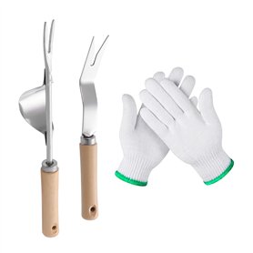 Lot de 2 désherbeurs en acier inoxydable et 1 paire de gants
