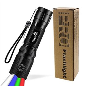 DaskFire Lampe Torche 4 en 1 Super Bright 900 Lumen Rouge & Vert Lumière Bleue Lampe de Poche Multifonctionnelle Poche Réglable
