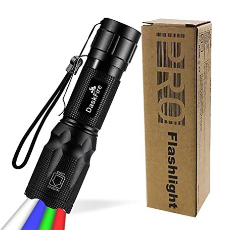 DaskFire Lampe Torche 4 en 1 Super Bright 900 Lumen Rouge & Vert Lumière Bleue Lampe de Poche Multifonctionnelle Poche Réglable