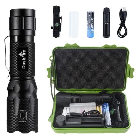 DaskFire 2 en 1 Lampe Torche Set LED Puissante 900Lumens Lampe UV 395NM Lumière Ultraviolet 4 Modes Eclairage Lampe de Poche Zoo