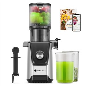 AMZCHEF 200W Extracteur de Jus Pression à Froid - Extracteur de Jus 108MM Grande Goutière pour Fruits et Légumes Entiers - Extra