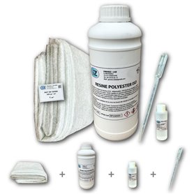 Résine Polyester iso 1 Kg + 1 m² tissu de verre 300 gr/m² + Catalyseur + Pipette de dosage