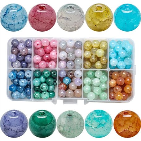 YPLonon Perle de Verre Rondes 8MM Craquelé Assortiment Des Billes de Cristal avec Trou Colorées Perles en Vrac Naturelles pour B