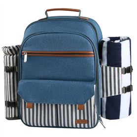 Sunflora Sac à Dos Pique Nique 4 Personnes Deluxe avec Poche Sac Pique-Nique Isotherme Panier Pique Nique avec Vaisselle et Couv
