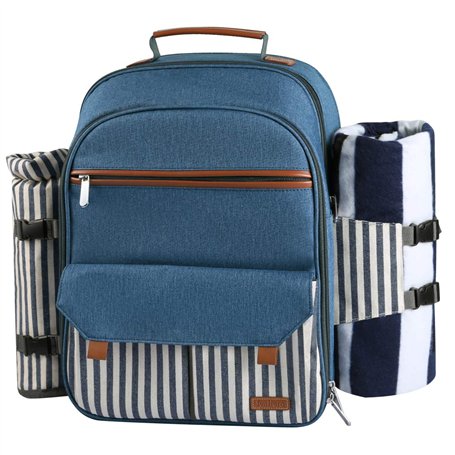 Sunflora Sac à Dos Pique Nique 4 Personnes Deluxe avec Poche Sac Pique-Nique Isotherme Panier Pique Nique avec Vaisselle et Couv
