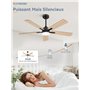 ZMISHIBO Ventilateur de Plafond avec Lumière Ø132 cm, Moteur DC Énergétique, 6 Vitesses, 3 Températures de Couleur (3000K/4000K/