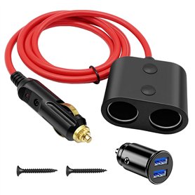 Hoembpn Adaptateur de Prise Allume-Cigare de Voiture 180W Haute Puissance 1 à 2 Voiture Allume Cigare Socket 18AWG