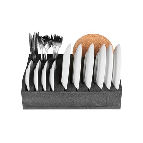 SCHAUMEX® - Porte-Assiettes et Couverts - pour 12 Assiettes Petites/Grandes/à Soupe - pour Camping-Car/Caravane/Bateau - très lé