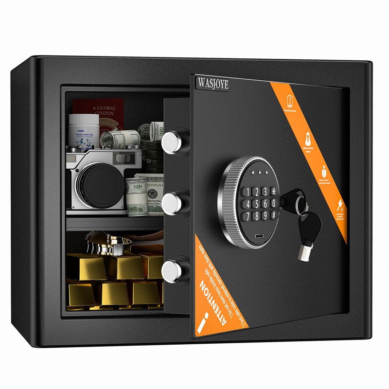 WASJOYE Coffre-Fort Portable Ignifuge Et Étanche 6,8L – Boîte De Sécurité Avec Serrure à Clé Et Poignée – Idéal Maison, Voyage, Documents & Argent !