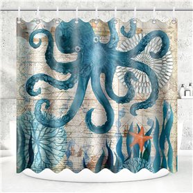 180x200CM Rideau de Douche Polyester Anti Moisissure Lavable Imperméable Tissu Motif de pieuvre