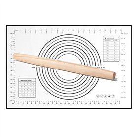 Rouleau à pâtisserie en bois Rouleax a pate 30 * 3cm fournie Tapis 40 * 60cm Anti-adhérent Kit de Patisserie Accessoire de Cuiss