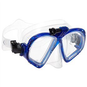 Masque de Plongée Adulte Lunettes de Plongée Antibuée Professionnel Bleu avec Support de Caméra Verre Trempé Cache Nez pour Garç