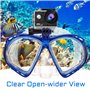 Masque de Plongée Adulte Lunettes de Plongée Antibuée Professionnel Bleu avec Support de Caméra Verre Trempé Cache Nez pour Garç