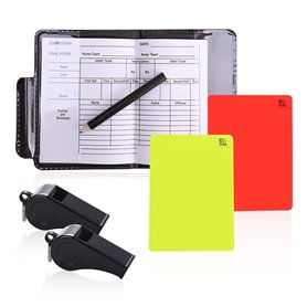 PFLYPF Lot de cartes d'arbitre de football avec 2 sifflets noirs - Carte d'arbitre rouge et jaune durable - Pour la coupe du mon