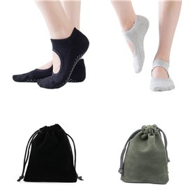 2 paires de chaussettes de yoga antidérapantes avec 2 sacs à cordon