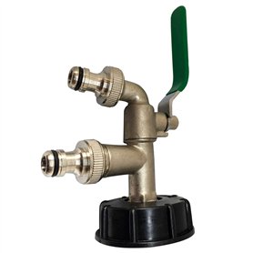 Maso Adaptateur de réservoir IBC double têtes IBC S60X6 vers robinet de jardin en laiton avec raccord de tuyau de 1