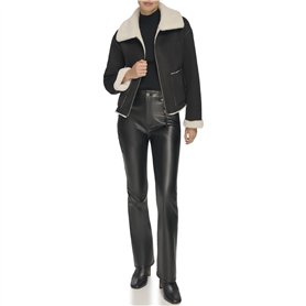DKNY Short Zip Front Faux Shearling Coat Peau lainée