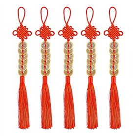 MaoNativey 5 pièces de Feng Shui pièces Chinoises de la Chance pièces de Feng Shui Nœud Chinois et Monnaie Porte-Bonheur en Form