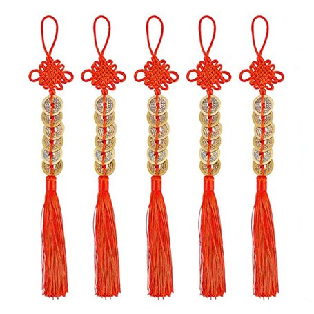 MaoNativey 5 pièces de Feng Shui pièces Chinoises de la Chance pièces de Feng Shui Nœud Chinois et Monnaie Porte-Bonheur en Form