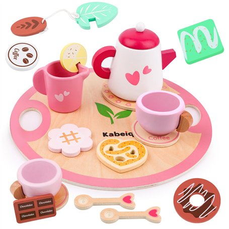 Dinette en Bois Accessoires Cuisine Enfant Vaisselle Enfant Jouet Services à Thé en Bois Bébé