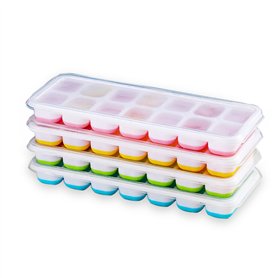 RUNMKUO Lot de 4 bacs à glaçons en silicone avec couvercle