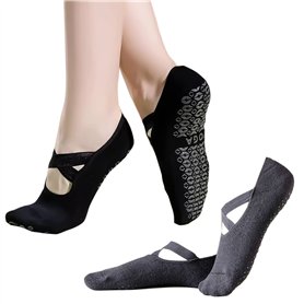CLDURHGE Chaussettes de Yoga Chaussettes Antidérapantes Femme 2 Paires Chaussettes Pilates pour Yoga Pilates Ballet Fitness Entr
